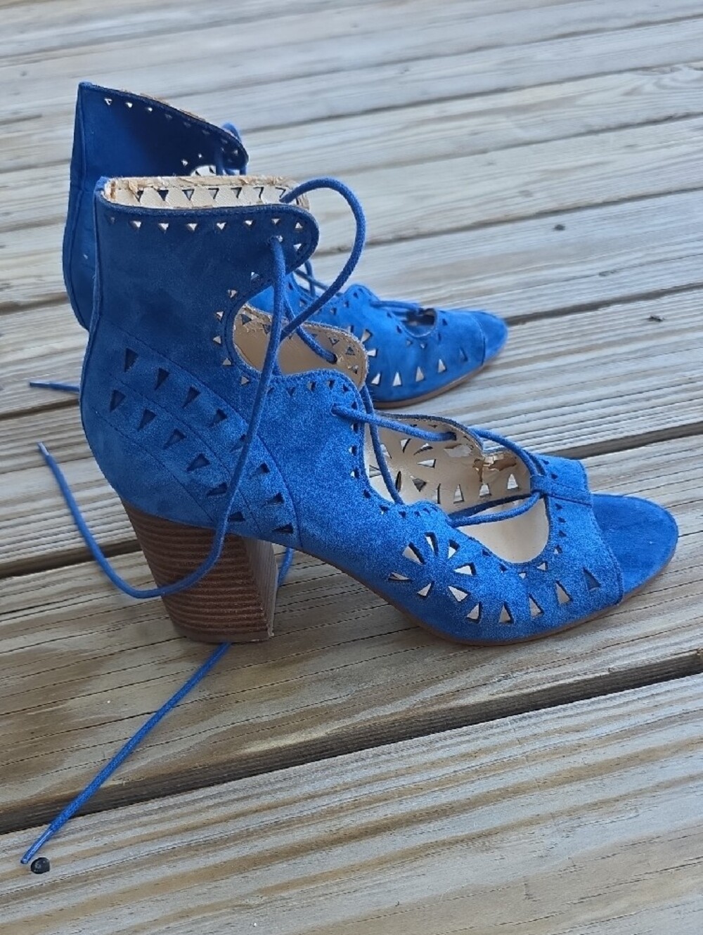 Nine West Royal Blue Suede Lace-Up Peep Toe Heels